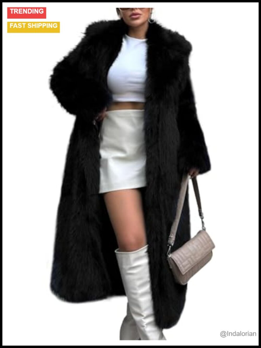 Long Faux Fur Coat Fluffy Lapel Open Front Jacket Maxi Winter